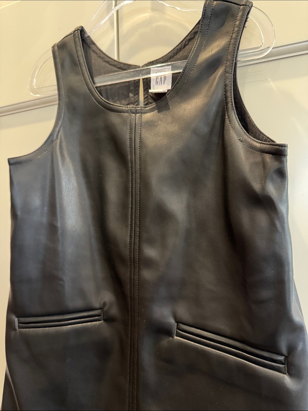 Baby Gap Black Vegan Leather Jumper Dress Size 4 | Faux Leather Sleeveless Dress - Picture 8 of 15